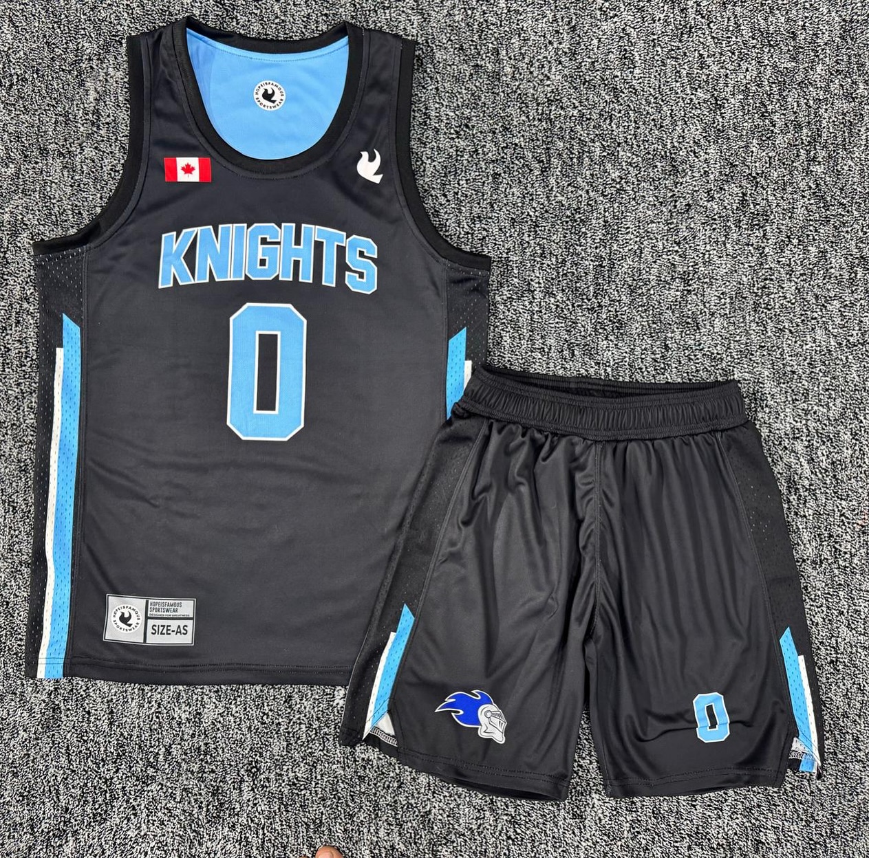 Custom Knights basketball jersey and shorts